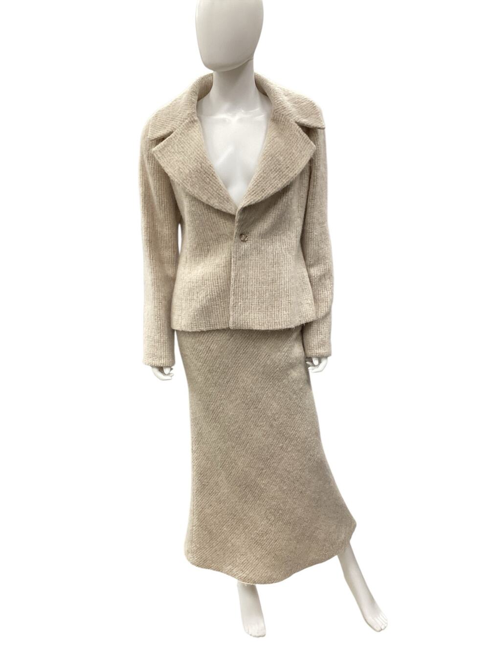 Luisa Spagnoli 2-Piece Set Women’s Size 12 Blazer+Long Skirt Virgin Wool Beige